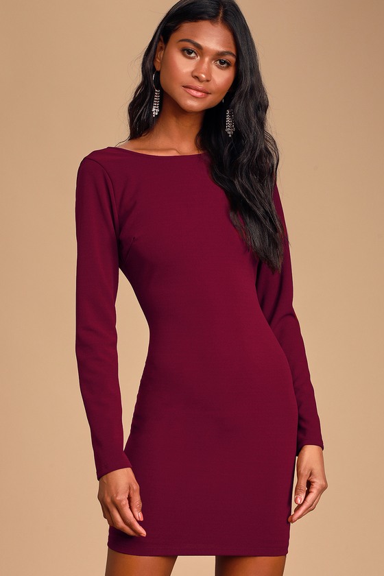 Burgundy Dress - Long Sleeve Bodycon ...